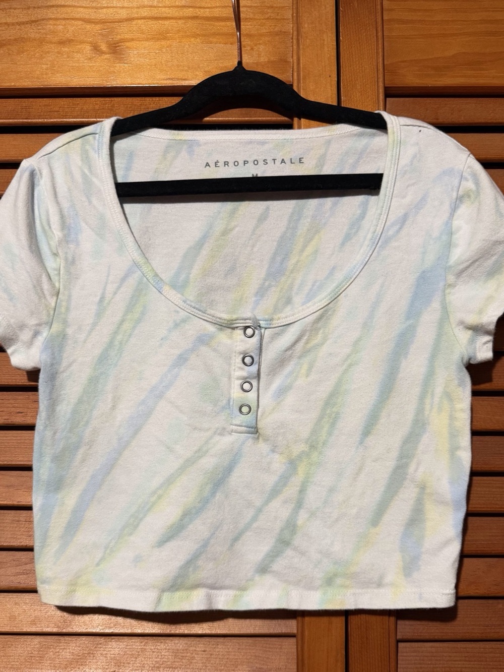 Aéropostale Y2K Cropped Baby Tee Top Women’s M Pastel Blue Green Yellow